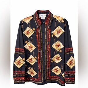 Men's Black & Red equestrian 100 percent silk Patterned Button-Up shirt